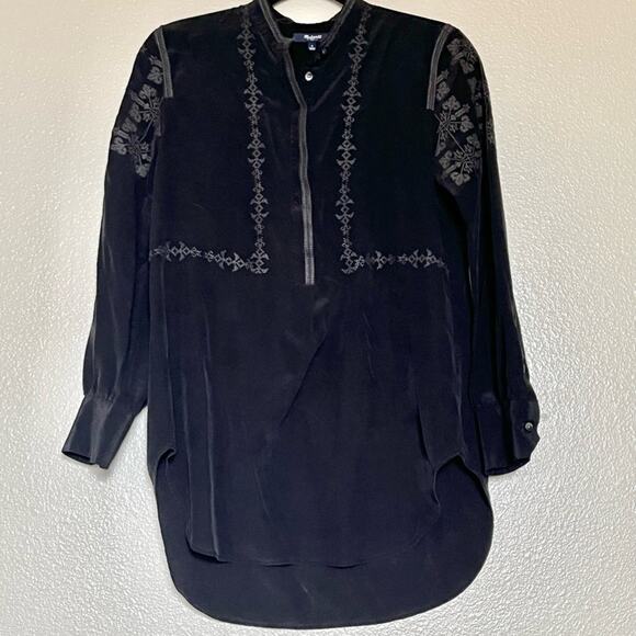 Madewell Black Silk Ballad Embroidered Tunic Small - Picture 11 of 12